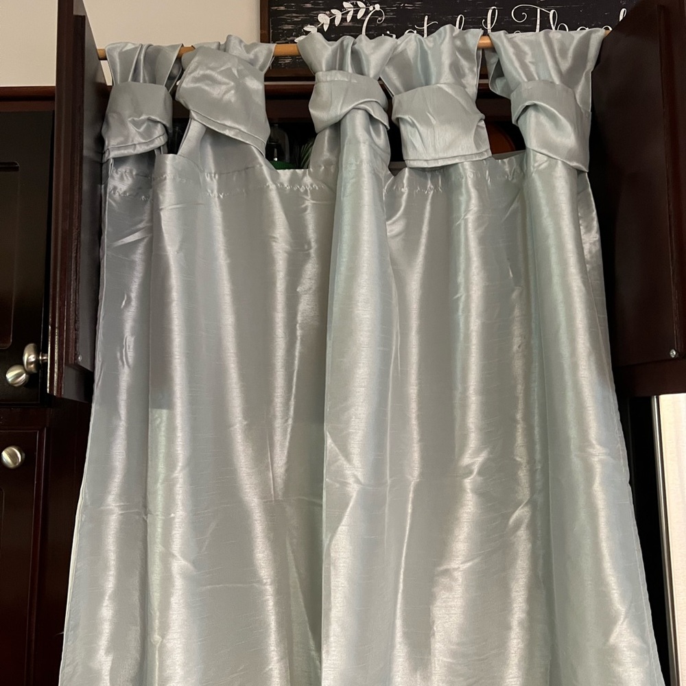 Curtains: panels sea foam green and 4 panels of gold